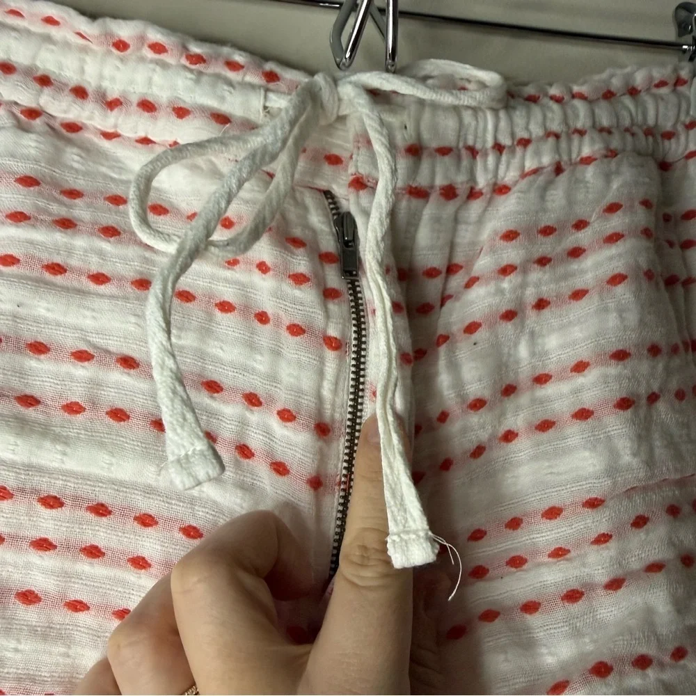 LOU & GREY 100% Cotton Beachy Boho Textured Red White Striped Drawstring Shorts